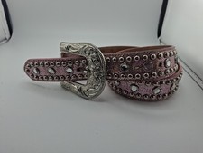 3D Women's or Girl's 24" Sparkle Pink Western style Leather Belt Rhinestone