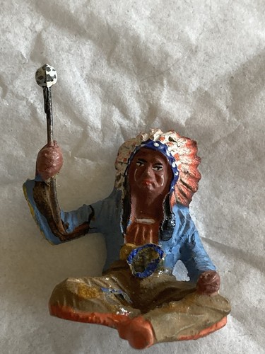 Vintage Elastolin, Germany Indian On Horseback Cowboy & Sitting Chief Toys - Picture 19 of 20