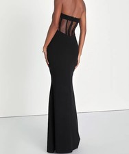Lulus Iconic Arrival Black Strapless Bustier Mermaid Maxi Dress XS NWT Formal 