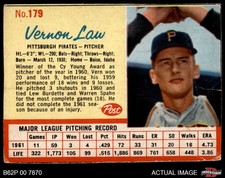 1962 Post Cereal #179 Vern Law  Pirates SHORT-PRINT 2 - GOOD