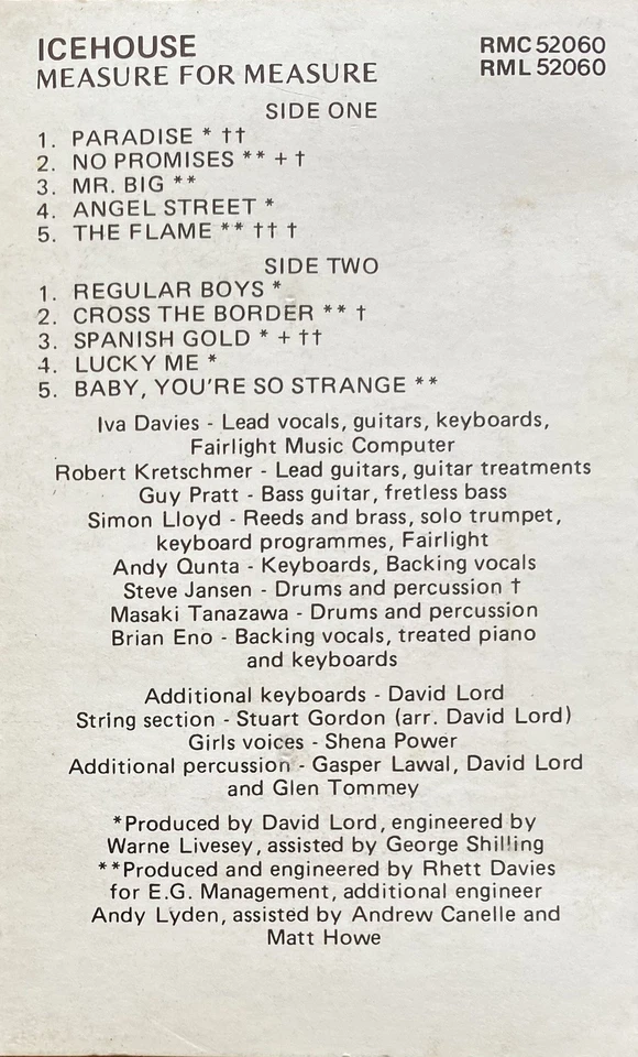 Icehouse Measure For Measure New Zealand Cassette - Image 2 of 4