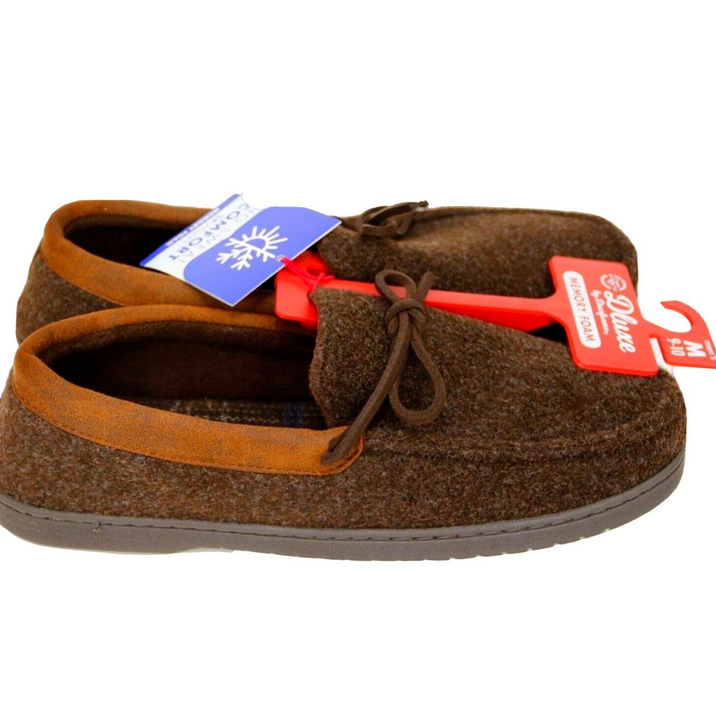 Dluxe by Dearfoams Men's Jacoby Moccasin Slippers, Brown, Medium (9/10), NWT