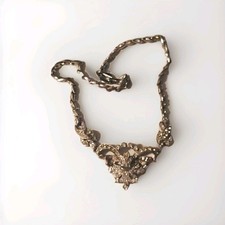 Vintage Costume White Rhinestone Bib Necklace circa 1950's.   09