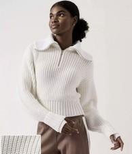 Athleta S Small Alder Sweater Magnolia White Chunky Thick Knit NWT  466745