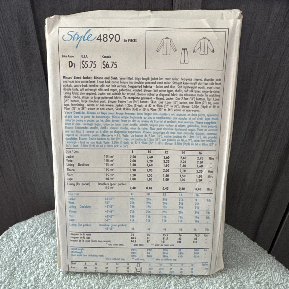 VINTAGE! 4890 Style Sz 14 Sewing Pattern Misses 1980s Clothing - Image 2 of 2