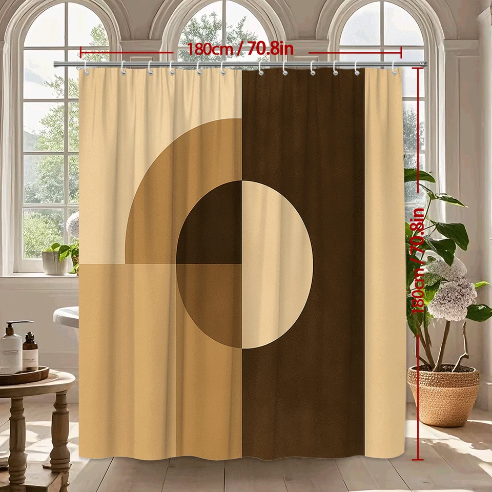 Cortina de ducha moderna geométrica marrón para decoración del hogar Foto 3 de 4