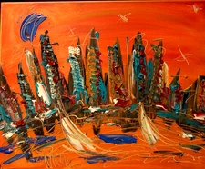 CITY PLANET  Original Oil Painting BY IMPRESSIONIST KAZAV R34DWD