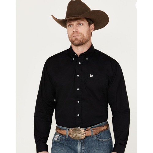 Cinch Men's Large Black 100% Cotton Long Sleeve Square Button-Front Shirt