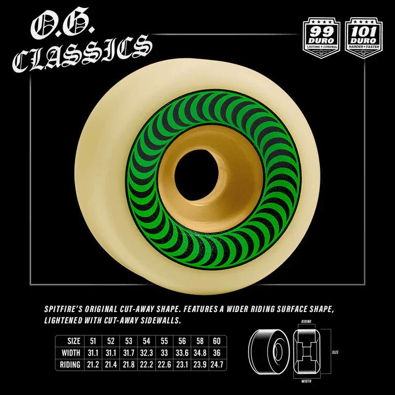 Spitfire Skateboard Wheels 56mm F4 99A Multiball OG Classic Black