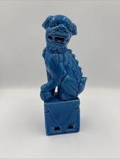 Statua statuina vintage in ceramica turchese foo cane leone fu ~ alta 8"