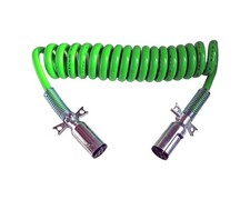 7-WAY TRUCK AND TRAILER ELECTRICAL COILED CABLE ABS DUTY GREEN, 15' LENGTH; 2...