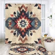 Southwestern Bathroom Set, 4Piece with Shower Curtain, Bath Mat, Contour Rug,...