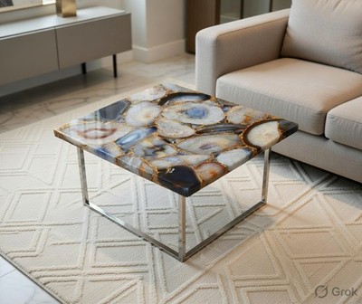Agate Side Table   Handmade Natural Stone Accent Table for Bedroom & Home Decor