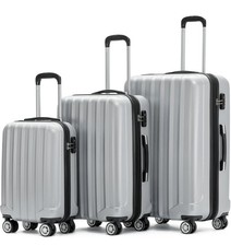 BEIBYE TSA-Schloß 2080 Zwillingsrollen 3 TLG. Reisekofferset Kofferset Silber