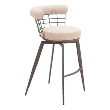 Pemberly Row Contemporary Metal Swivel Barstool Beige & Brown