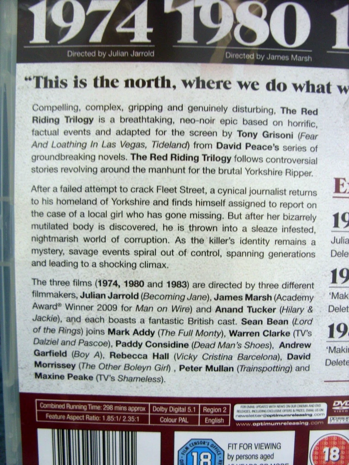 Red Riding Trilogy (DVDR2) 3Discs 2009 Sean Bean 298mins+Extras (BARGAIN) - Image 3 of 4