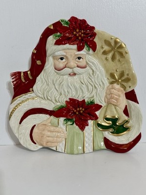 Vintage Fitz and Floyd Christmas Santa Canapé Plate with Original Box 9  x 8.5 