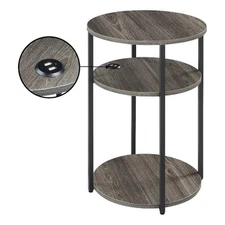 Pemberly Row Three-Tier End Table with USB Ports in Gray Wood Finish