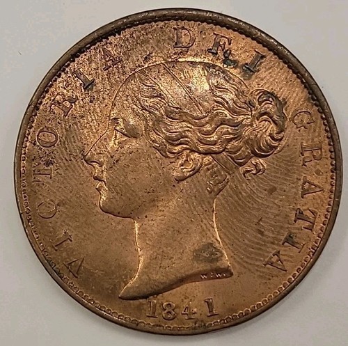 1841 Queen Victoria Victorian Young Head Half Penny 1/2d Münze