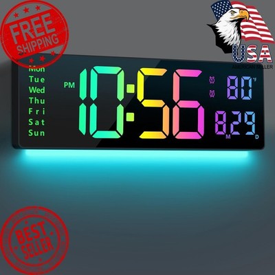 Abovsare Large Digital Wall Clock 16'' Multicolor RGB