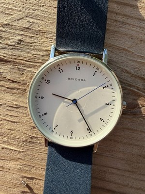 Brigade Watch White Dial Blue Leather Strap New Battery Runs Great