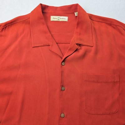 Tommy Bahama Hawaiian Shirt Mens XL Orange Button Up Silk Loop Collar