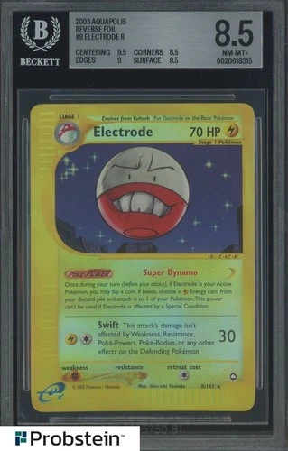2003 Pokemon Aquapolis Reverse Foil #8 Electrode Rare BGS 8.5 NM-MT+