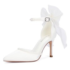 Pickshoes Women&rsquo;s Bow Tie Back Heels Pearl Wedding Shoes for Bride Closed...
