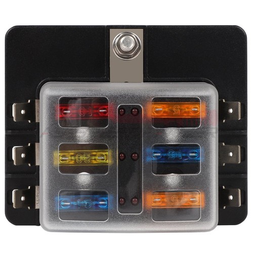 Panel de soporte de bloque de caja de fusibles impermeable para automóvil barco barco de 6 vías con indicador de advertencia LED - Imagen 5 de 12