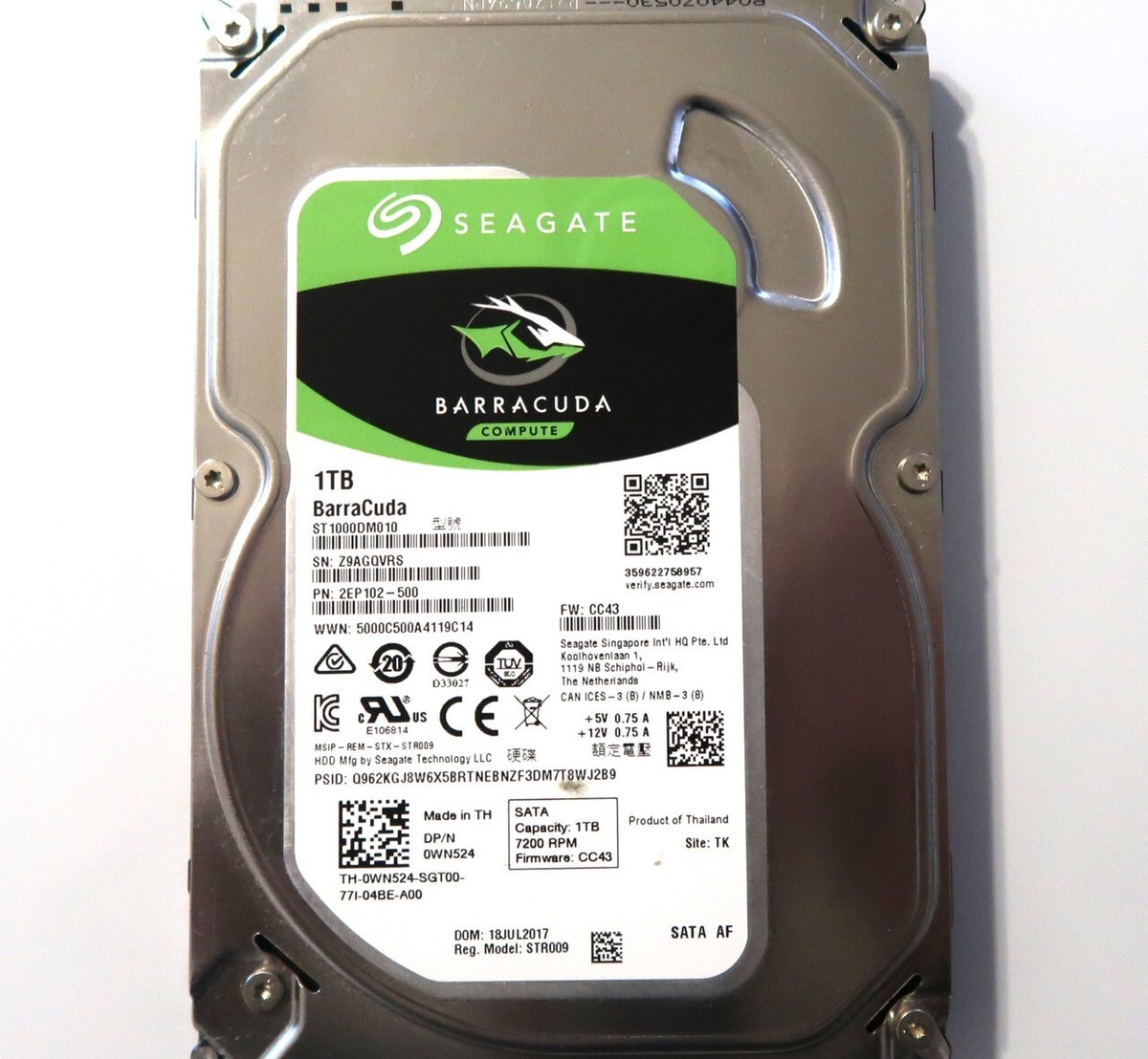 Seagate ST1000DM010 2EP102-500 CC43 (Z9AG) TK Thailand 1TB 3.5