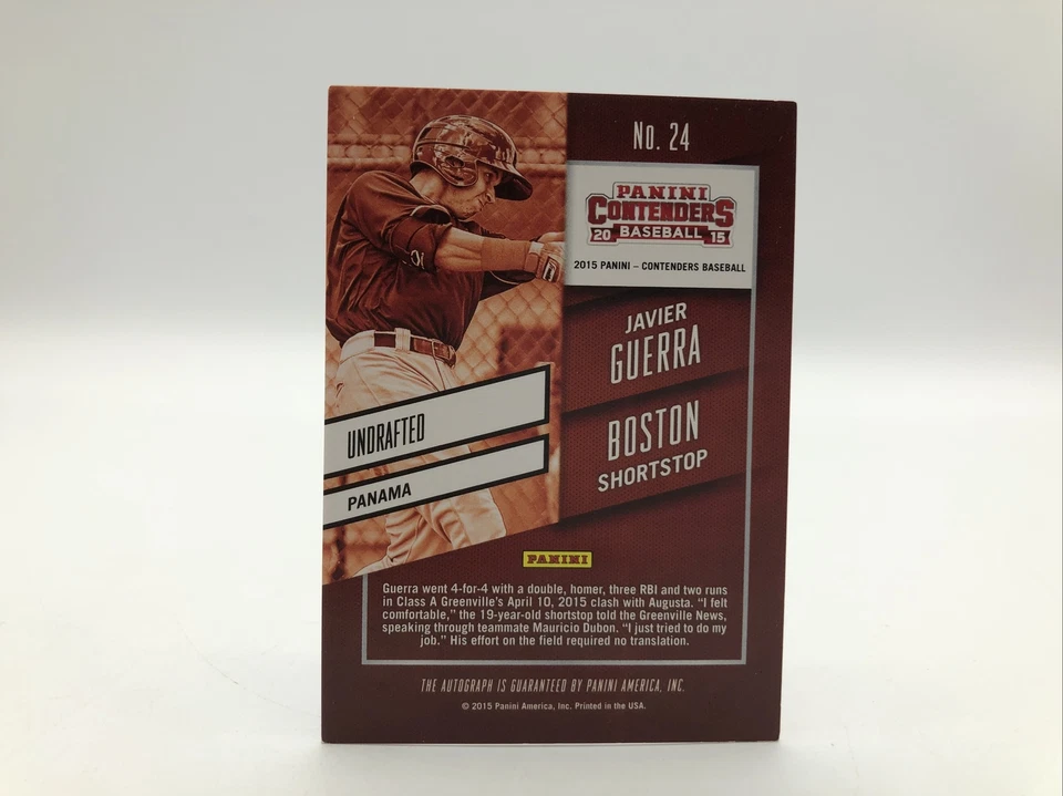 2015 Panini Contenders Baseball Javier Guerra #24 Autograph Red Sox, Padres - Image 2 of 2