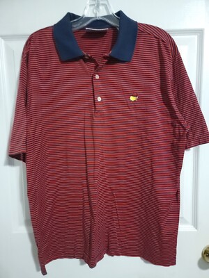 Masters Augusta Golf Shop Men's Large Red Striped Cotton Polo Shirt 