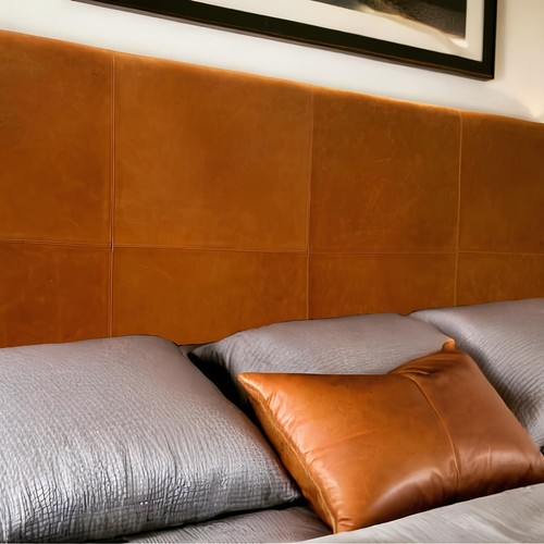 Custom King Bed Leather Headboard - Brown Headboard | Wall Mounted - Picture 4 of 6