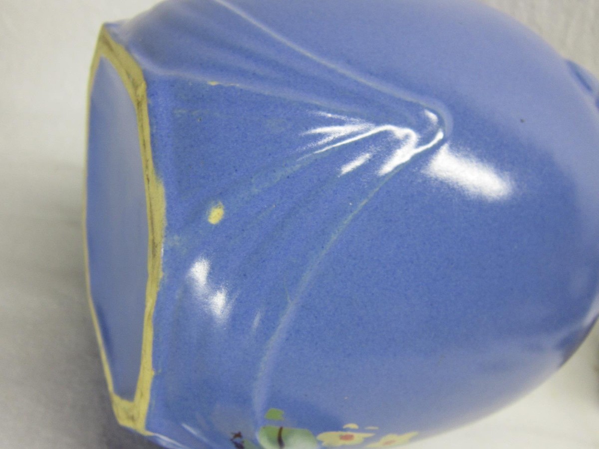 Vintage Ransburg Pottery Stoneware Cookie Jar Crock Blue Painted