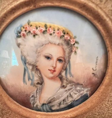 絵画 Portrait Pair VTG/Antique France Painted Portrait Lady Signed Convex Gold