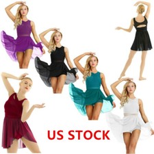 Lyrical Women Chiffon Ballet Skating Dance Dress Modern Adult Mesh Dancewear