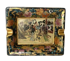 Vintage Hand Painted Royal Satsuma Ceramic Ashtray with Asian Ladies
