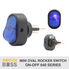 Mini OVAL ROCKER TOGGLE SWITCH ON-OFF - Blue LED Full Illuminated 12v 19x31mm