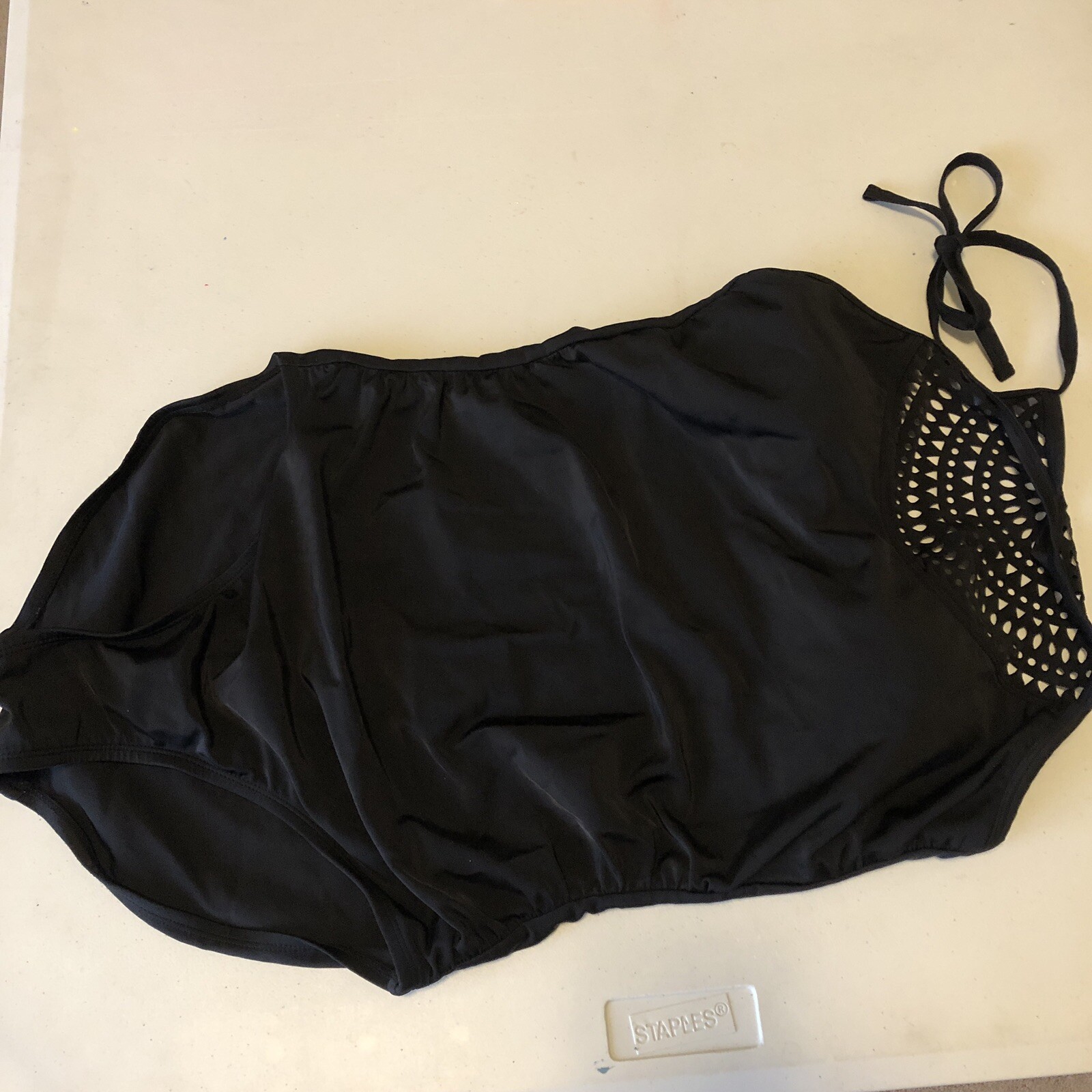 Swimsuit One Piece Halter Black Medium 8-10 Rauched Slimming Sides-image