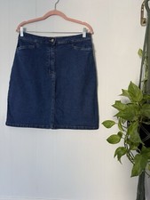 Vintage Bill Blass Blue Denim Short Jean Skirt Back Slit Boho Western Indie 12