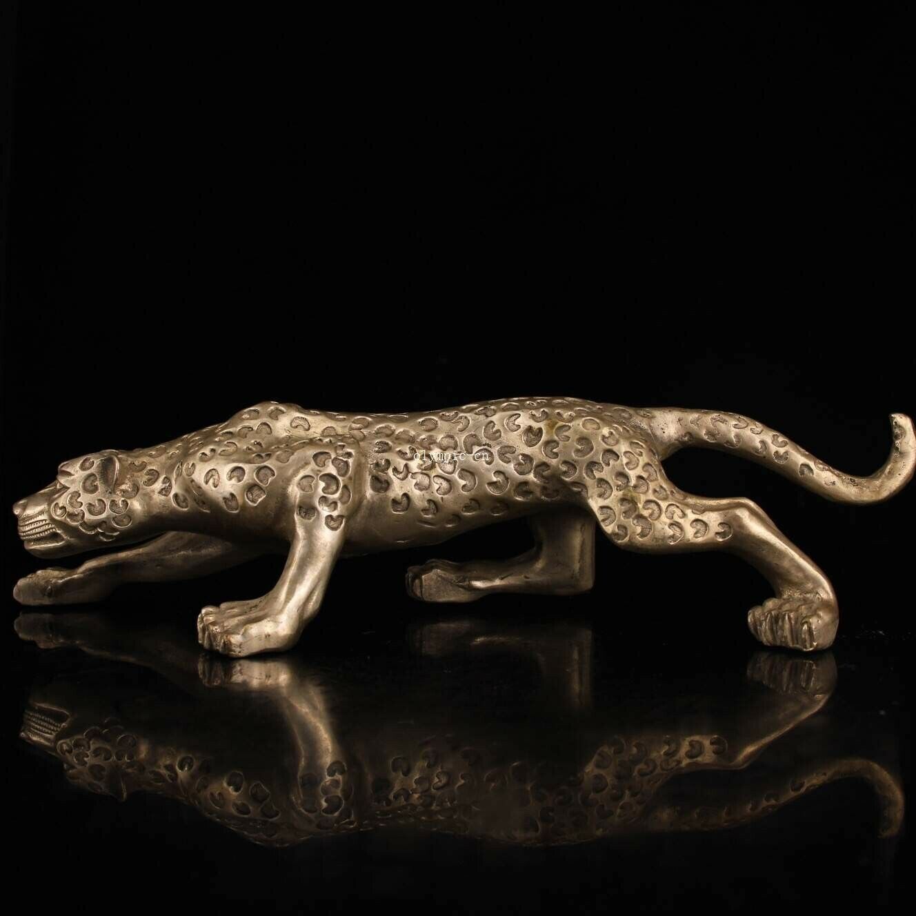 13'' copper silver plating carved a beast animaml fierce leopard