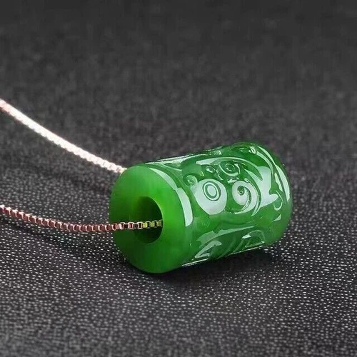 Natürliche eisgrüne Jade Jadeit Perle Glücksamulett Anhänger & Halskette Schmuck 转运珠 - Bild 8 von 8
