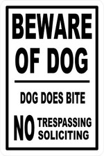 Beware of Dog No Trespassing/Soliciting Aluminum Metal Novelty Sign 8"x12"