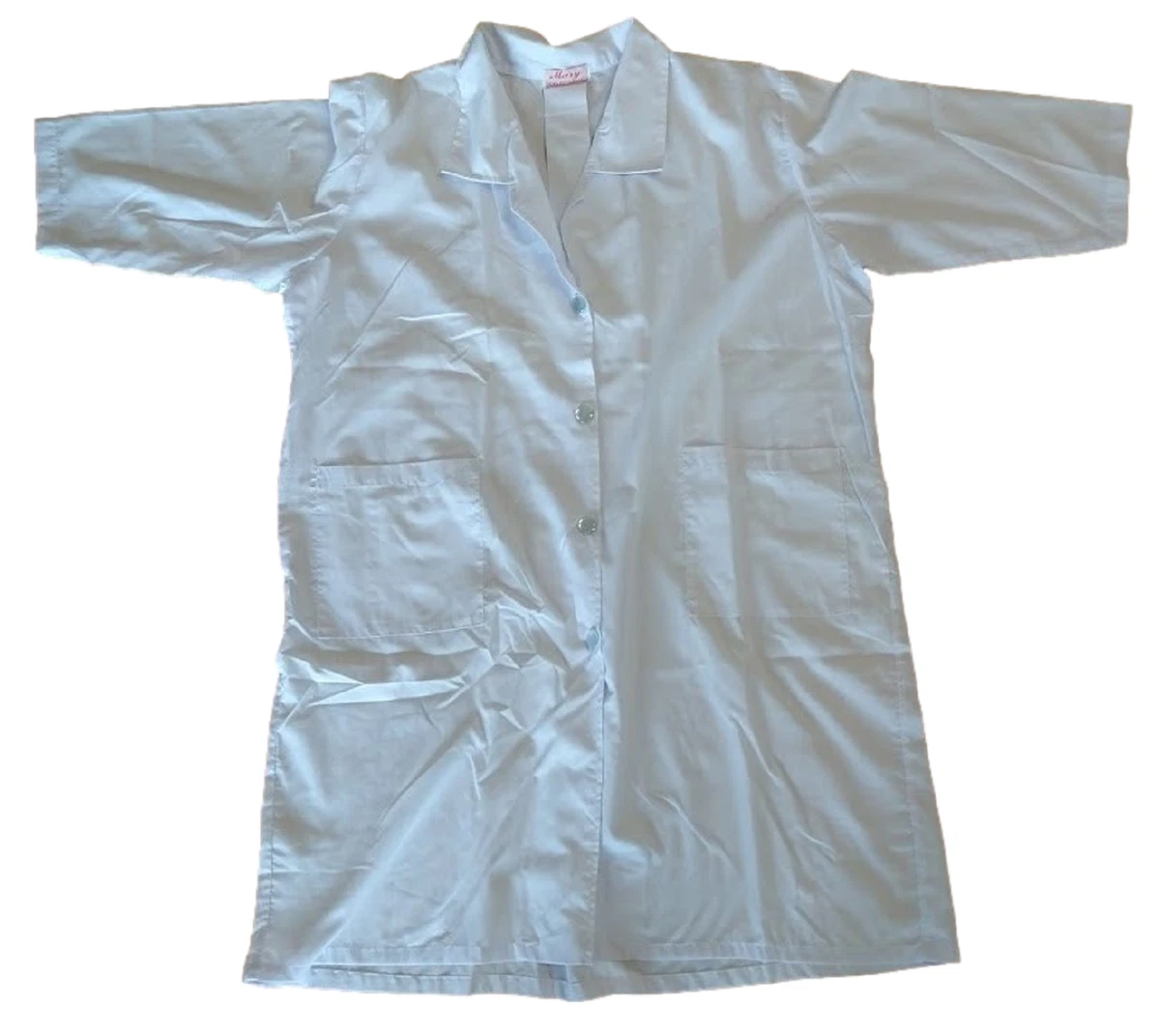 Mary Collection White Lab Jacket, Button Front, 3/4 Sleeves, Size Large, GUC
