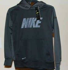 Nike Boy Therma Dri-Fit Long Sleeve Pull-Over Hoodie Sweatshirt Black/Grey S