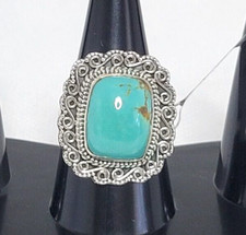 Turquoise Ring Scallop Edged Statement 925 St...