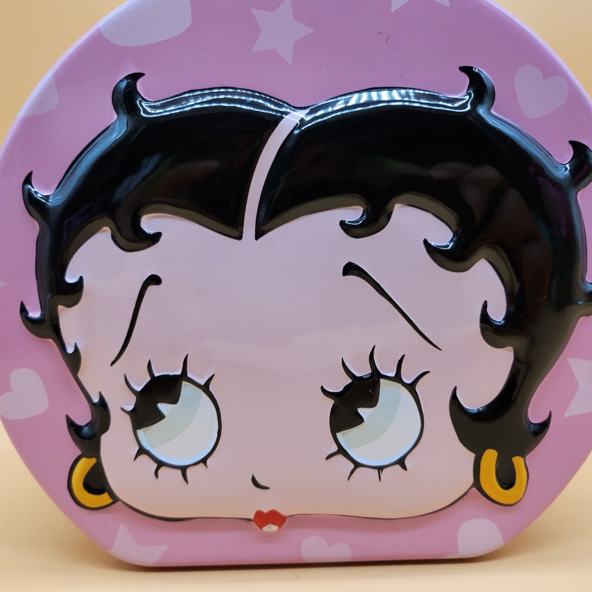 Vintage Betty Boop Pink Tin Box Bag Fun Playful Dogs, Red Hearts