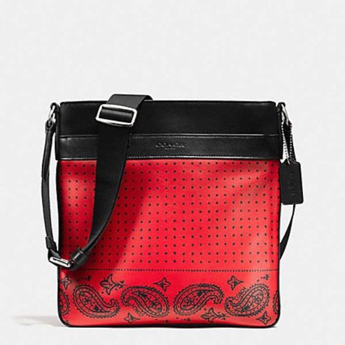 Coach Charles Red/Black Bandana Printed Leather Sport Calf Crossbody Bag F55961 - Picture 2 of 7