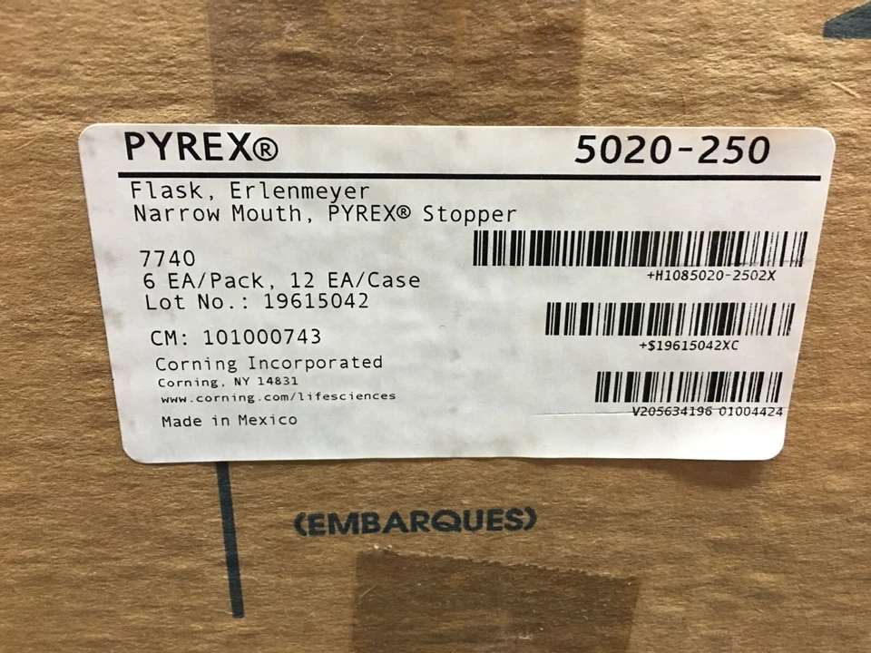 Pyrex REF 5020-250 Flask 250mL Erlenmeyer Narrow Mouth with PYREX 6 Units Case - Image 3 of 4