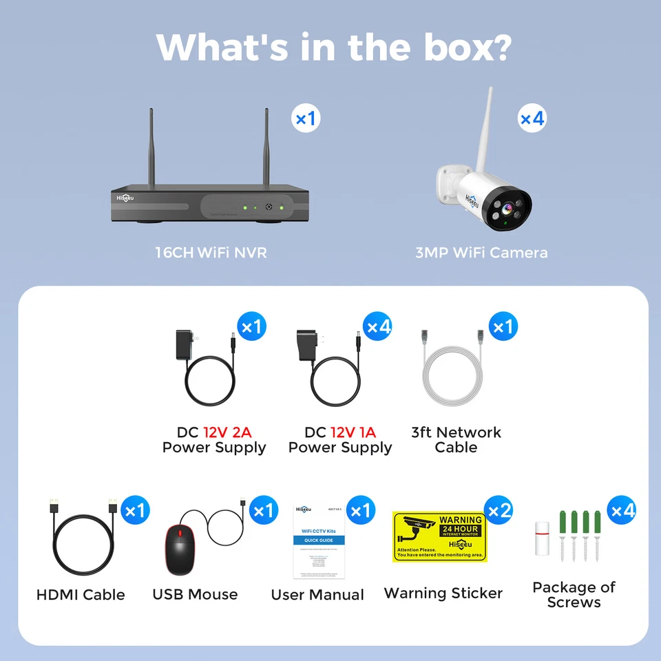 Sistema de cámara de seguridad Hiseeu CCTV 16 CANALES NVR 3 MP WIFI cámara acceso remoto sin disco duro Foto 4 de 4